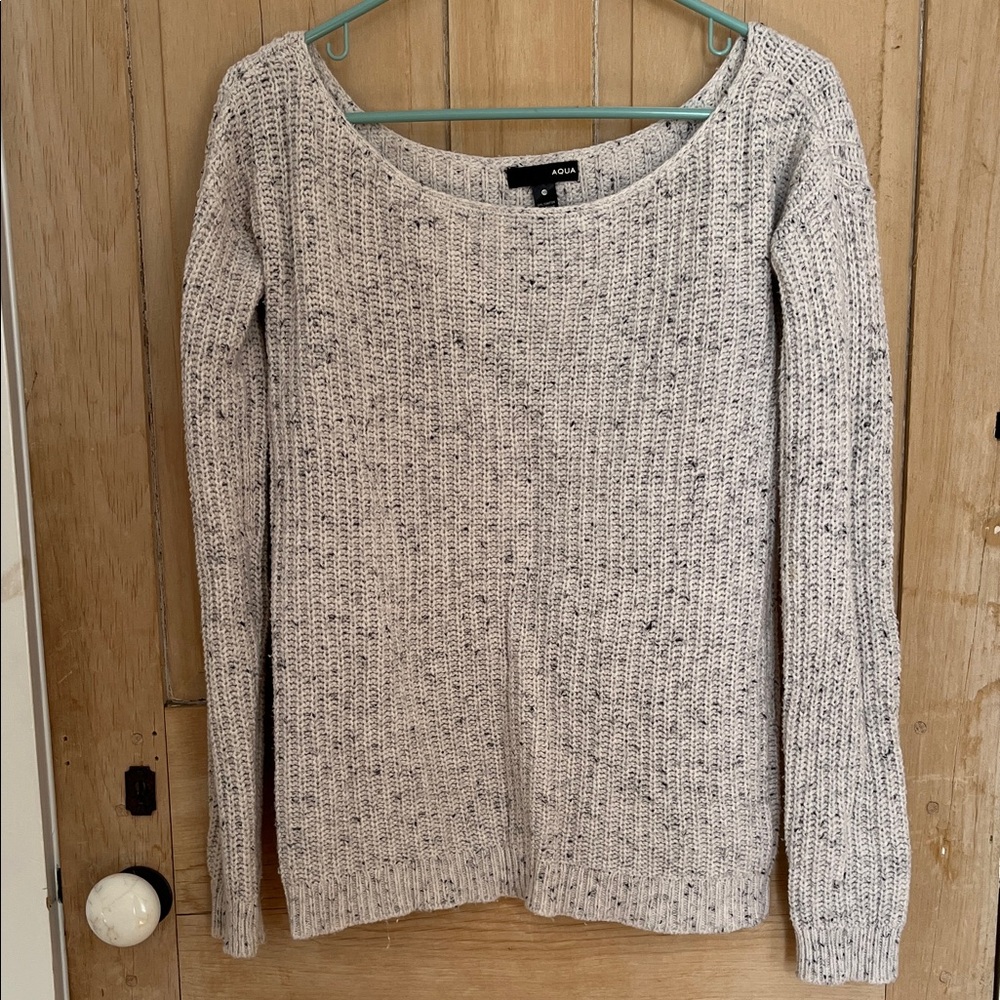 Aqua Neutral Speckled Scoop Neck Knit Sweater